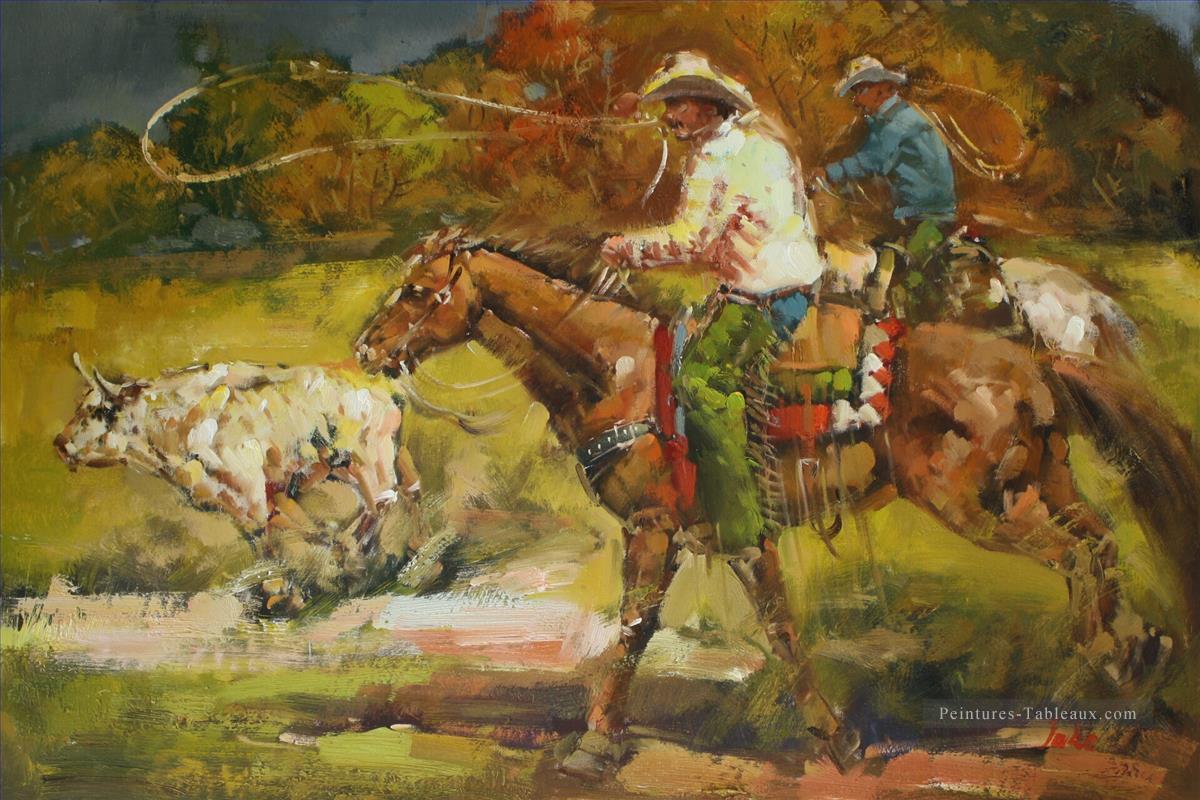 Cow Boys Roping Bovins Peintures à l'huile